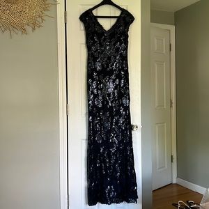 Adrianna Papell Navy Sequin Dress with Cap Sleeves